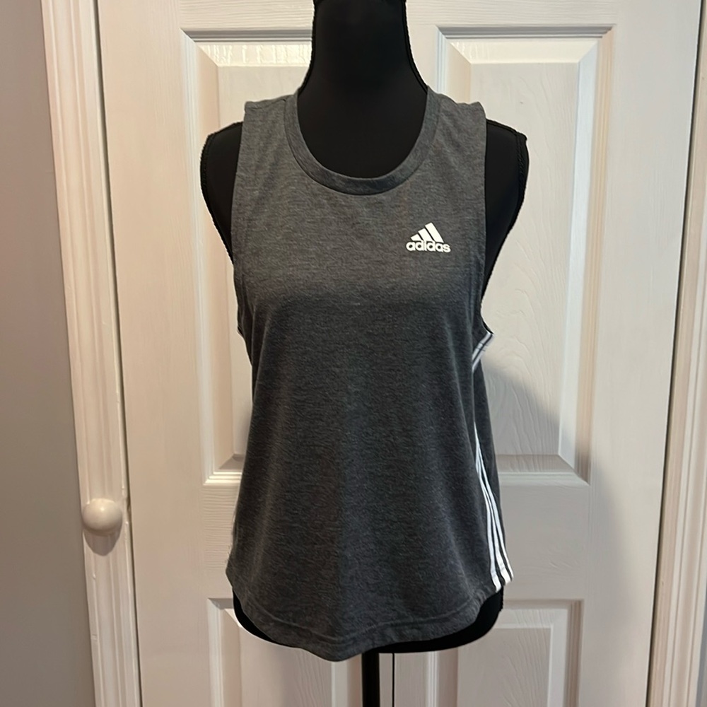 Adidas Heather Gray Tank with White Logo
